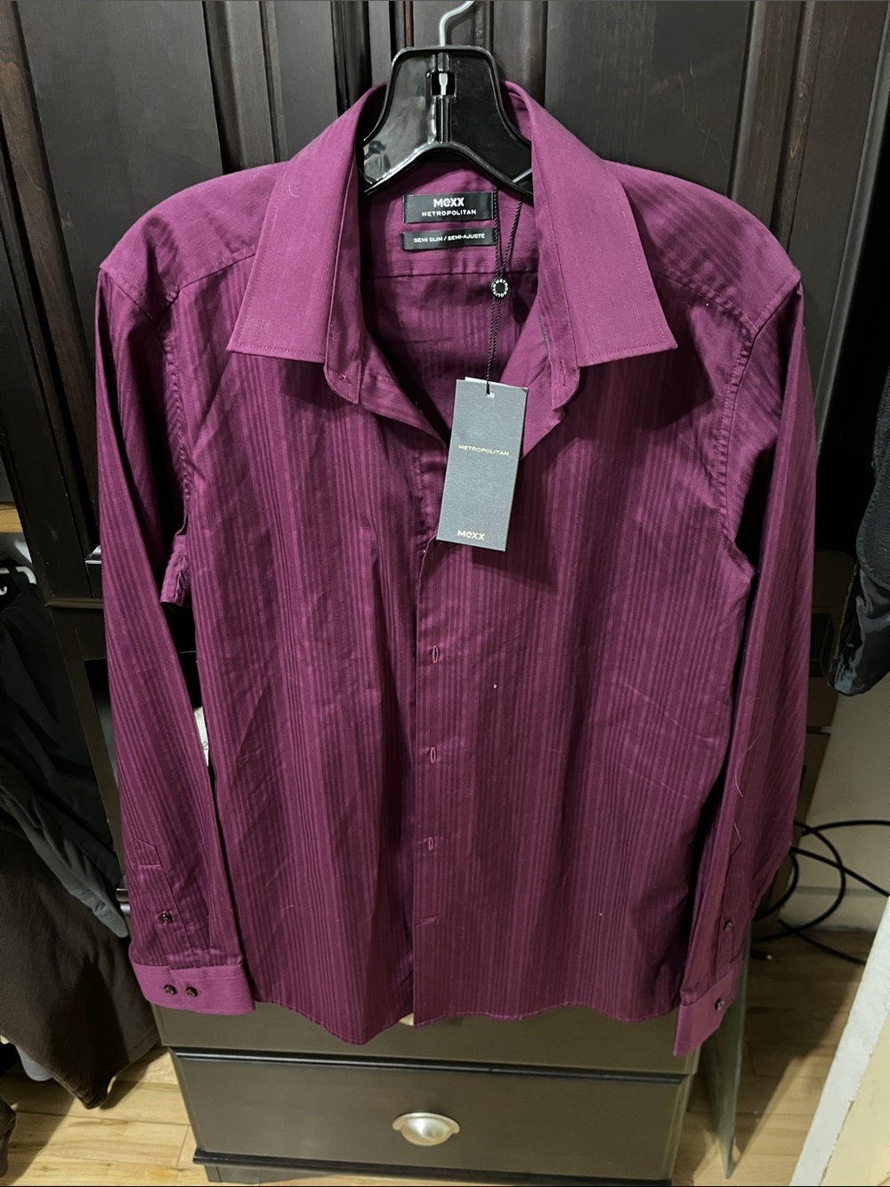 Mexx Men's Burgundy Striped Dress Shirt